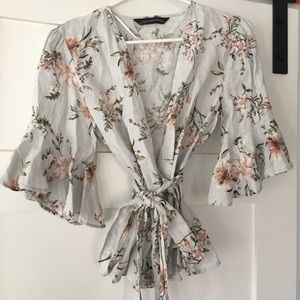 Zara Print Linen Blouse